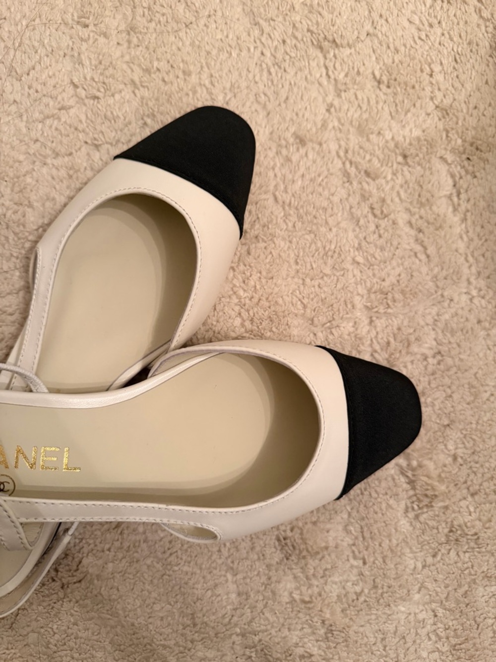 Two-Tone Leather Cap-Toe Ballet Flats in White and Black